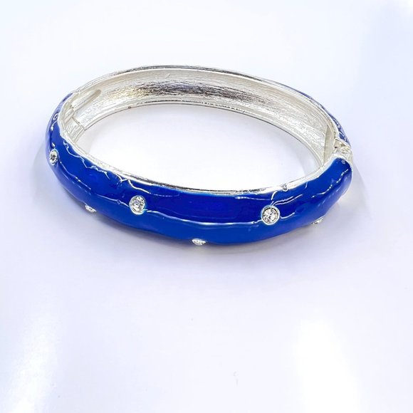 NWOT - Blue Enameled Clear Rhinestone Silver Tone Hinge Bracelet - Picture 2 of 5